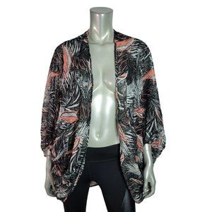 Torrid Top Plus Size 1X/2X Chiffon Kimono Open Front‎ Sheer 3/4 Sleeve Black